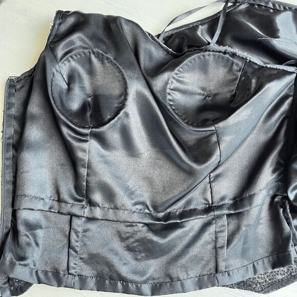 VTG Scala Beaded Silk One Shoulder Asymmetrical Top Black Silver M - Picture 6 of 16